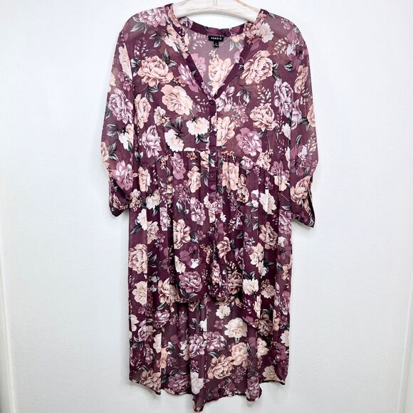 Torrid Sheer Floral Chiffob Hi-Lo Tunic Top Plus Size 1 Baby Doll Blouse 1X - Picture 2 of 5